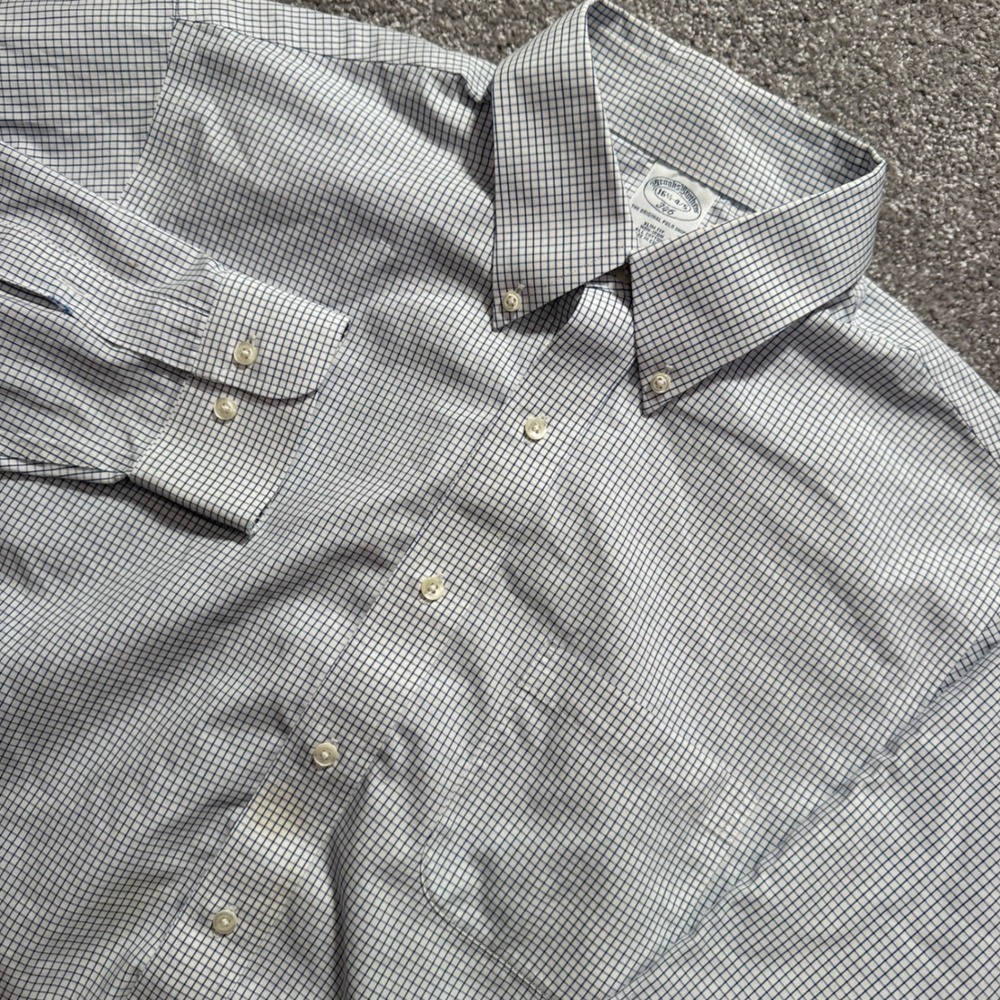 Brooks Brothers 346 Shirt Mens 16.5 34/35 Blue White Tattersall Cotton Preppy